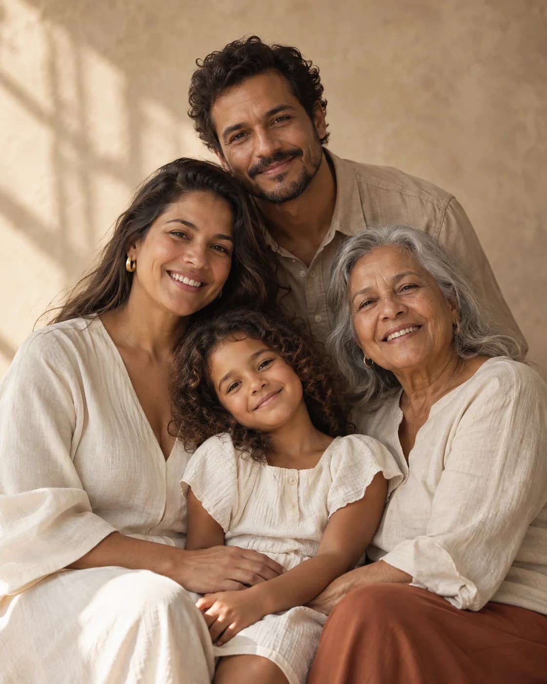 Família reunida em um retrato acolhedor de estúdio